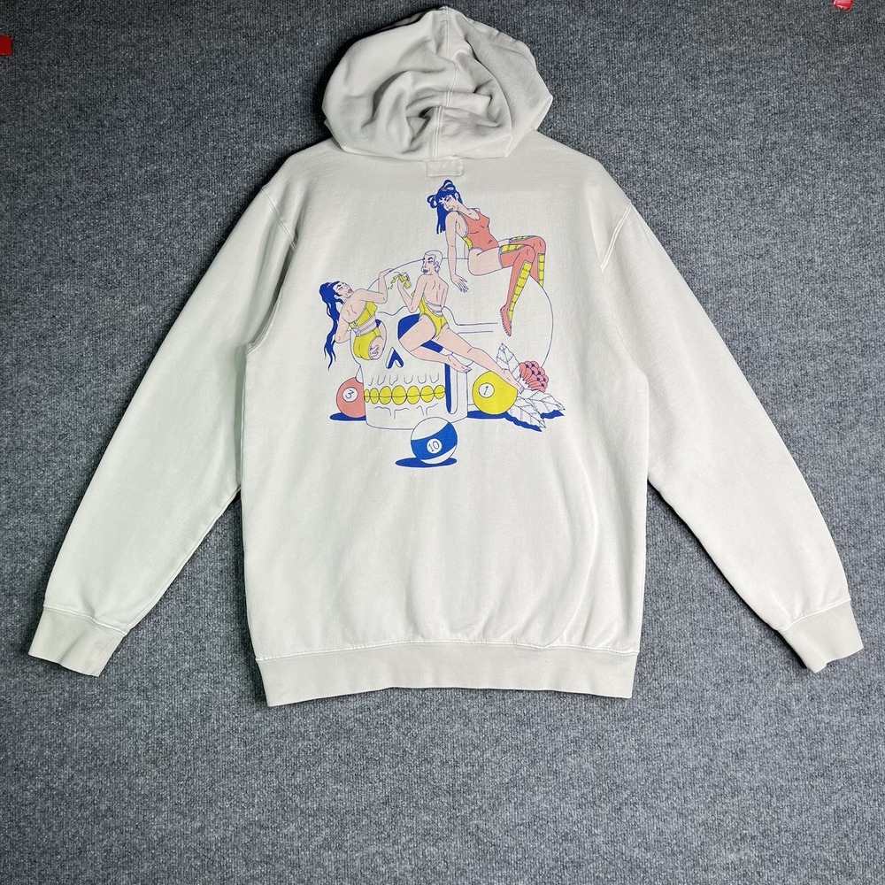 RVCA Kristen Liu Wong Luke Pelletier‎ Skull Club Hoodie Large Cream